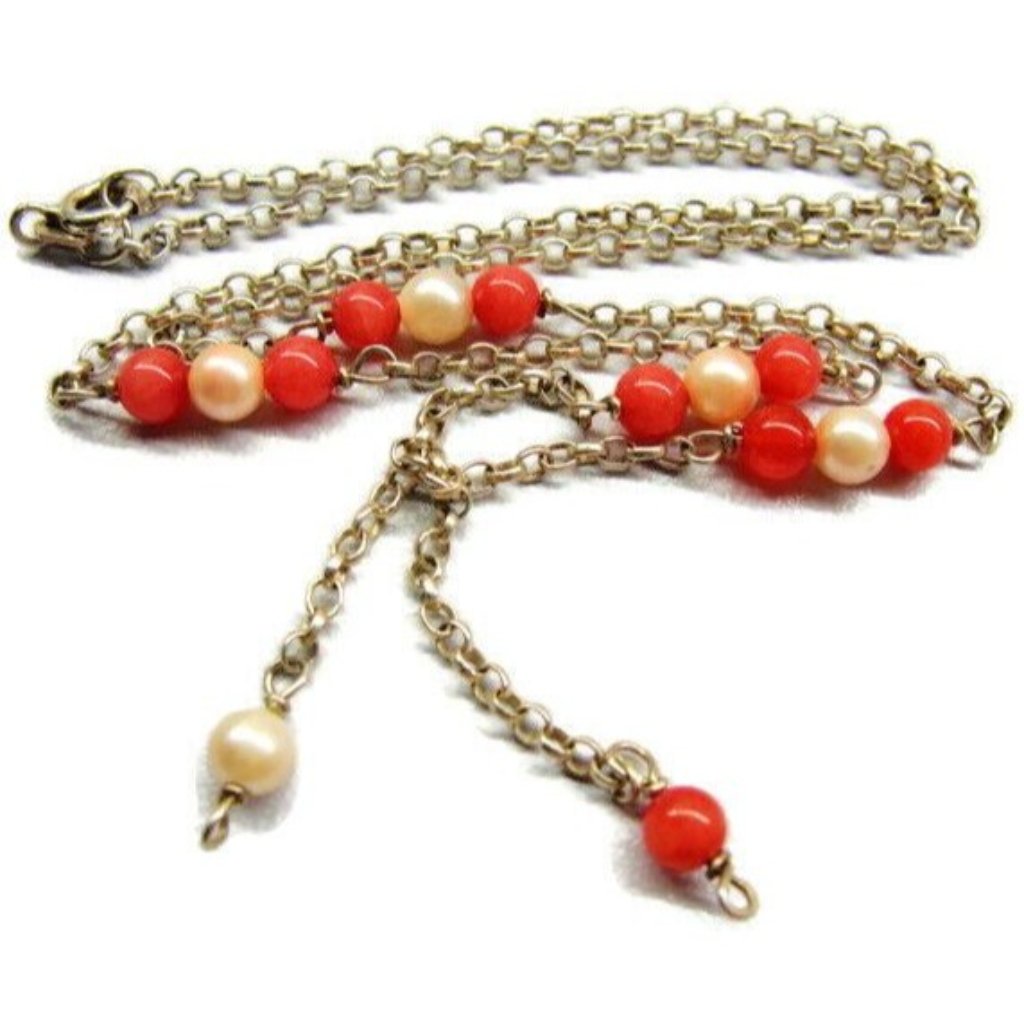 17 Pink Beads Y Sterling Silver 925 Patina Italy Handmade 2mm Vintage Necklace 34$